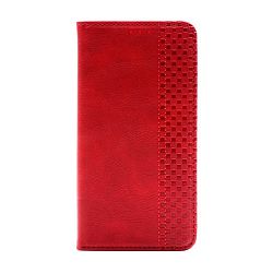 Чехол-книжка Premium для Xiaomi Redmi Note 9s / Note 9 Pro искусственная кожа, красный с клетчатой полосой