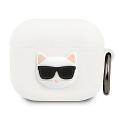 Кобура CG Mobile Lagerfeld Silicone Case With Ring для Apple AirPods 3 силикон, "Choupette" белый