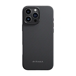 Клип-кейс (накладка) Pitaka Military-Grade Protective Case для Apple iPhone 16 Pro Max кевлар (арамид), чёрно-серый (узкая полоска)