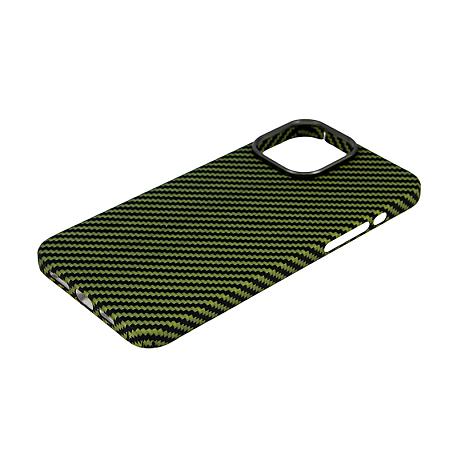 Клип-кейс (накладка) K-DOO Kevlar для Apple iPhone 13 кевлар, чёрно-зелёный (полоска) - 3