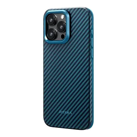 Клип-кейс (накладка) Pitaka MagEZ Case 4 для Apple iPhone 15 Pro (Уценка) чёрно-синий (полоска) (хорошее состояние, точки непрокраса на чехле) - 2