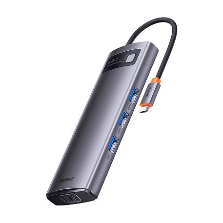 Адаптер-разветвитель для компьютера Baseus Metal Gleam Series/Starjoy (USB3.0+PD+HDMI+SD/TF+VGA) (8в1) серый - 2