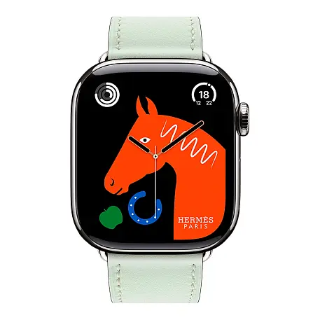 Умные часы Apple Watch Hermes Series 11 42mm GPS + Cellular Silver Titanium Case Vert Peppermint Single Tour Strap (with Orange Hermès Sport band) - 2