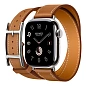 Умные часы Apple Watch Hermes Series 11 42mm GPS + Cellular Silver Titanium Case Gold Double Tour Hapi Strap (with Orange Hermès Sport band)