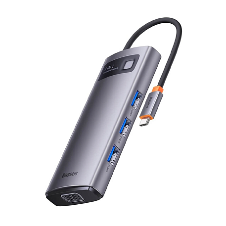 Адаптер-разветвитель для компьютера Baseus Metal Gleam Series/Starjoy(HDMI*1+USB3.0*3+PD*1+VGA*1+RJ45*1) (7в1) серый - 3