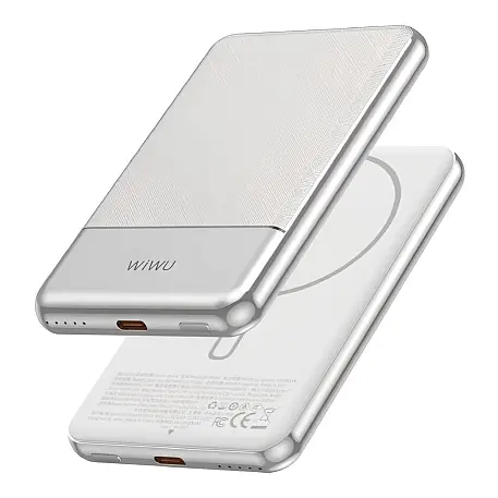 Внешний аккумулятор с беспроводной зарядкой WIWU Silver Seraph Alloy Unibody Power Bank 5000 мАч 20 Вт серебристый - 3