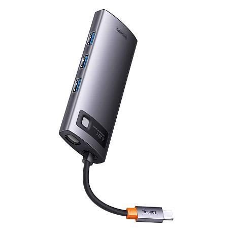 Адаптер-разветвитель для компьютера Baseus Metal Gleam Series/Starjoy(USB3.0*3+ HDMI+PD+VGA) (6в1) (Уценка) серый (хорошее состояние, пятно на корпусе) - 3