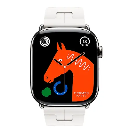 Умные часы Apple Watch Hermes Series 11 46mm GPS + Cellular Silver Titanium Case Blanc Single Tour Deployment Buckle Kilim Strap (with Orange Hermès Sport band) - 2