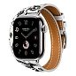 Умные часы Apple Watch Hermes Series 11 42mm GPS + Cellular Silver Titanium Case Blanc/Noir Double Tour "Animaux Bandana" Attelage Animaux Bandana Strap (with Orange Hermès Sport band)