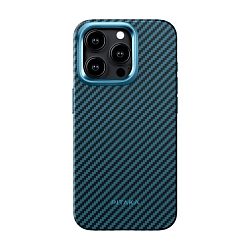 Клип-кейс (накладка) Pitaka MagEZ Case Pro 4 для Apple iPhone 15 Pro кевлар (арамид), чёрно-синий (полоска)