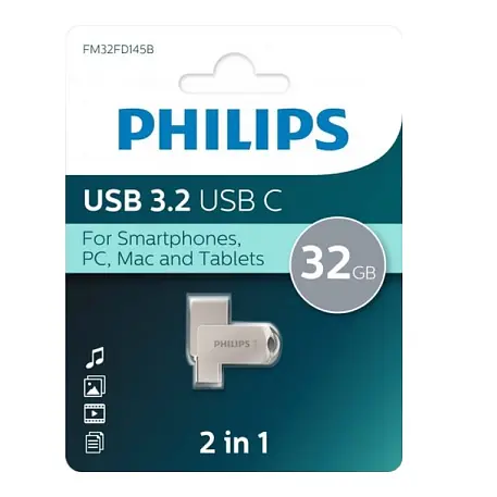 USB-флешка Philips 2-in-1 USB 3.2 - Type-C 32 ГБ (USB 3.2 (Type-C)) серебристый - 2
