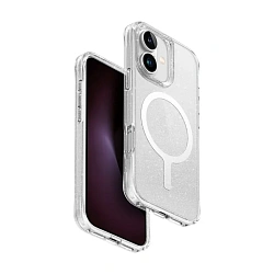 Клип-кейс (накладка) UNIQ Lifepro Xtreme MagSafe для Apple iPhone 16 полиуретан, прозрачный с блёстками