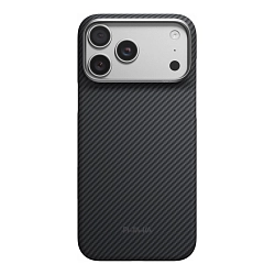 Клип-кейс (накладка) Pitaka Ultra-Slim Case для Apple iPhone 18 Pro / 17 Pro кевлар (арамид), чёрно-серый (узкая полоска) (KI1801P)