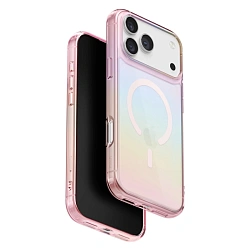 Клип-кейс (накладка) UNIQ Iridescia MagSafe для Apple iPhone 17 Pro Max полиуретан, голографический розовый