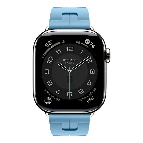 Умные часы Apple Watch Hermes Series 11 42mm GPS + Cellular Silver Titanium Case Bleu Pastel Single Tour Deployment Buckle Kilim Strap (with Orange Hermès Sport band) - 2