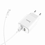 Сетевое зарядное устройство + кабель Micro Hoco C62A 10 Вт, белый - 1