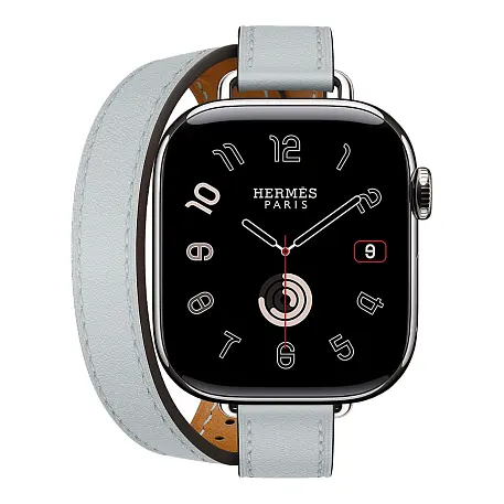 Умные часы Apple Watch Hermes Series 11 42mm GPS + Cellular Silver Titanium Case Bleu Glacier Double Tour Attelage Strap (with Orange Hermès Sport band) - 2
