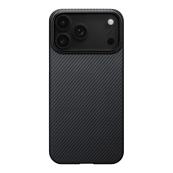 Клип-кейс (накладка) Pitaka Ultra-Slim Case для Apple iPhone 18 Pro / 17 Pro кевлар (арамид), чёрно-серый (узкая полоска) (KI1801P)