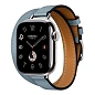 Умные часы Apple Watch Hermes Series 11 42mm GPS + Cellular Silver Titanium Case Bleu Lin Double Tour Attelage Strap (with Orange Hermès Sport band)