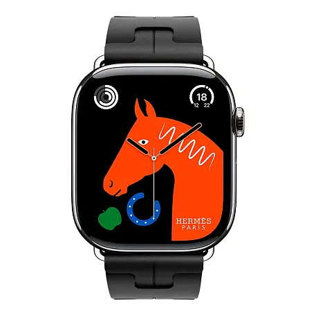 Умные часы Apple Watch Hermes Series 11 46mm GPS + Cellular Silver Titanium Case Noir Single Tour Deployment Buckle Kilim Strap (with Orange Hermès Sport band) - 2