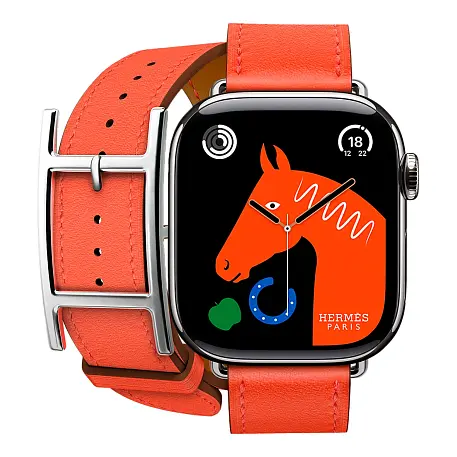 Умные часы Apple Watch Hermes Series 11 42mm GPS + Cellular Silver Titanium Case Orange Field Double Tour Hapi Strap (with Orange Hermès Sport band) - 2