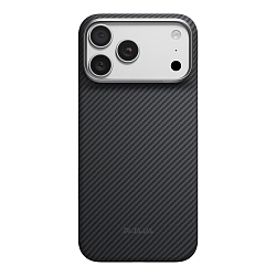 Клип-кейс (накладка) Pitaka Ultra-Slim Case для Apple iPhone 18 Pro Max / 17 Pro Max кевлар (арамид), чёрно-серый (узкая полоска) (KI1801PM)
