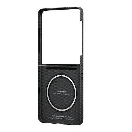 Клип-кейс (накладка) Pitaka Ultra-Slim Case для Samsung Galaxy Z Flip 7 кевлар (арамид), чёрно-серый (узкая полоска) (FBFLIP7) - 3