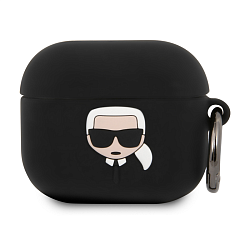 Кобура CG Mobile Lagerfeld Silicone Case With Ring для Apple AirPods 3 силикон, "Karl" чёрный