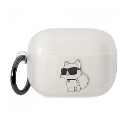 Кобура CG Mobile Lagerfeld TPU With Ring для Apple AirPods Pro 2 силикон, "Choupette" белый с блёстками