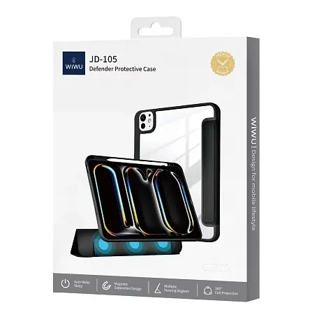 Чехол-книжка c отделением под стилус WIWU Protective Case JD-105 для Apple iPad Pro 13" (2024 / 2025) искусственная кожа, чёрный - 3