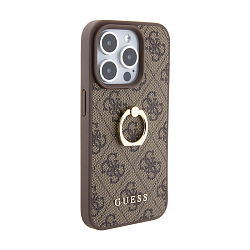 Клип-кейс (накладка) CG Mobile Guess PU 4G + Ring для Apple iPhone 15 Pro Max искусственная кожа, пластик, коричневый