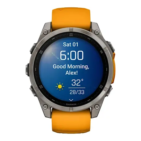 Умные часы Garmin Fenix 8 47 mm Amoled титановый (оранжевый/графитовый ремешок) - 2