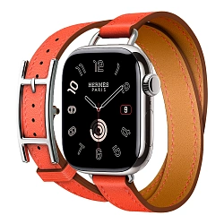 Умные часы Apple Watch Hermes Series 11 42mm GPS + Cellular Silver Titanium Case Orange Field Double Tour Hapi Attelage Strap