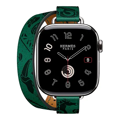 Умные часы Apple Watch Hermes Series 11 42mm GPS + Cellular Silver Titanium Case Vert Moyen/Noir Double Tour "Animaux Bandana" Attelage Animaux Bandana Strap (with Orange Hermès Sport band) - 2