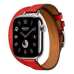 Умные часы Apple Watch Hermes Series 11 42mm GPS + Cellular Silver Titanium Case Rouge Radieux Double Tour Attelage Strap