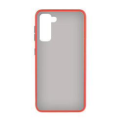 Клип-кейс (накладка) Shell для Samsung Galaxy S21 пластик, затемнённый с красной рамкой