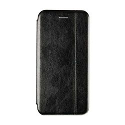 Чехол-книжка Premium для Xiaomi Mi Note 10 Lite искусственная кожа, чёрный со строчкой