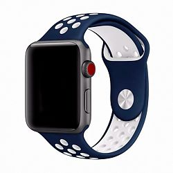 Спортивный ремешок Nike для Apple Watch 38 / 40 / 41 / 42mm фторэластомер тёмно-синий с белым