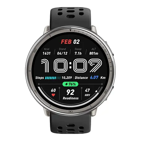 Умные часы Xiaomi Amazfit Active 2 (Round) Standard Edition серебристый (чёрный ремешок) - 2