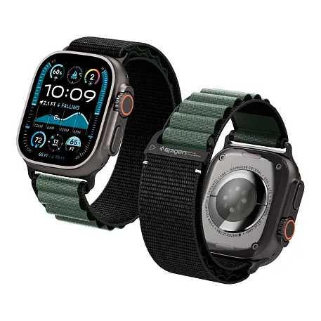 Ремешок Spigen WBF1 для Apple Watch 44 / 45 / 46 / 49mm нейлон чёрный, зелёный - 2