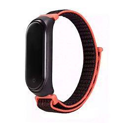 Спортивный браслет для Mi Band 3 / 4 текстиль чёрный с красным