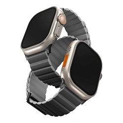 Магнитный браслет UNIQ Revix Premium Edition для Apple Watch 44 / 45 / 46 / 49mm искусственная кожа, силикон угольно-серый