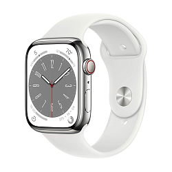 Умные часы Apple Watch Series 8 45mm GPS + Cellular Silver Stainless Steel Case White Sport Band