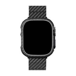 Чехол-бампер Pitaka AirCase для Apple Watch 49mm кевлар (арамид), чёрно-серый (полоска)