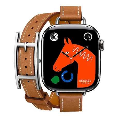 Умные часы Apple Watch Hermes Series 11 42mm GPS + Cellular Silver Titanium Case Gold Double Tour Hapi Attelage Strap (with Orange Hermès Sport band) - 2