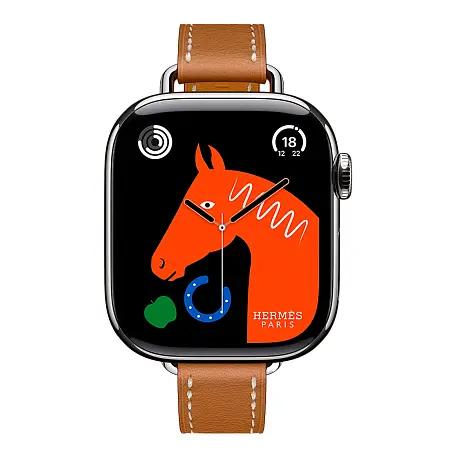 Умные часы Apple Watch Hermes Series 11 42mm GPS + Cellular Silver Titanium Case Gold Single Tour Attelage Strap (with Orange Hermès Sport band) - 2