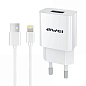 Сетевое зарядное устройство + кабель Lightning Awei С-832 10 Вт, белый