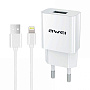 Сетевое зарядное устройство + кабель Lightning Awei С-832 10 Вт, белый - 1