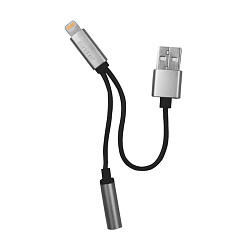 Адаптер-переходник Earldom ET-OT14 (Lightning to 3.5mm mini Jack + USB-штекер), серый