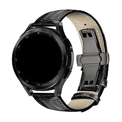 Ремешок (застёжка "бабочка") для Samsung Watch 22mm кожа чёрный с крокодиловым узором